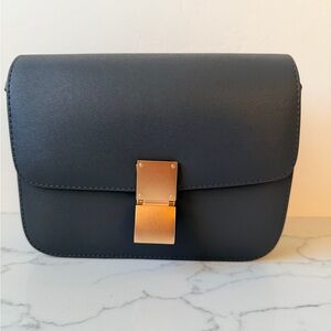 Chic dark grey leather Crossbody Bag with Gold Hardware